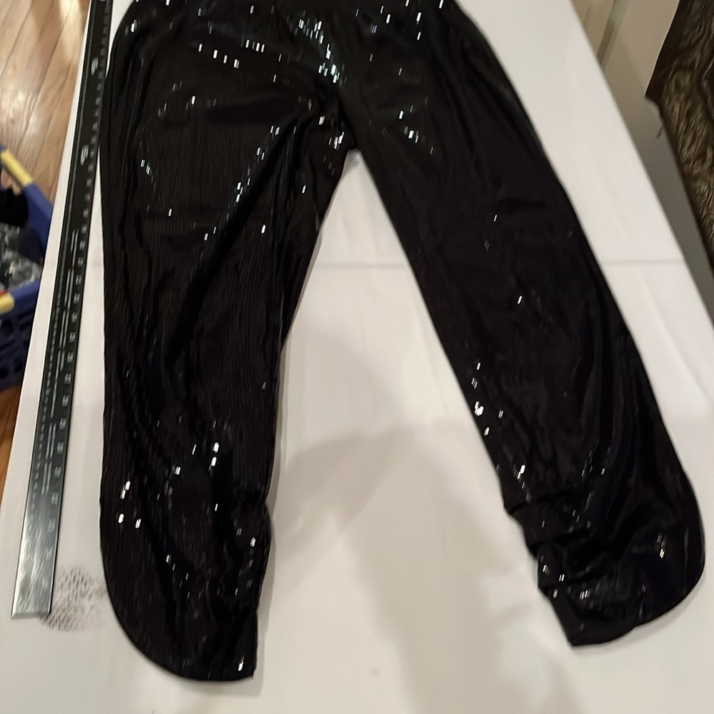White House Black Market size large black sequin pants pull in elastic waist